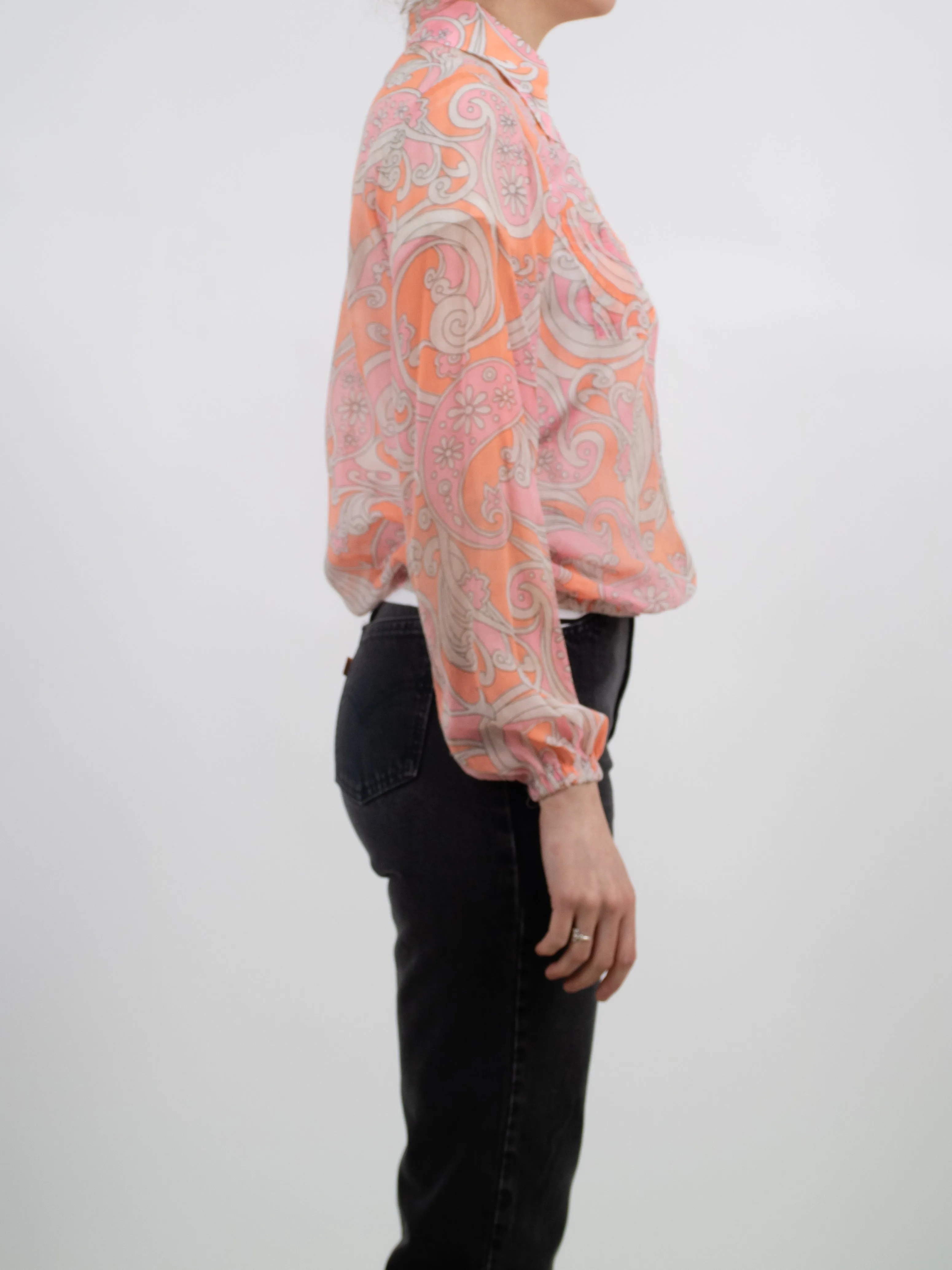 1960s Lightweight Cotton Mod Orange and Pink Floral Front-zip Jacket