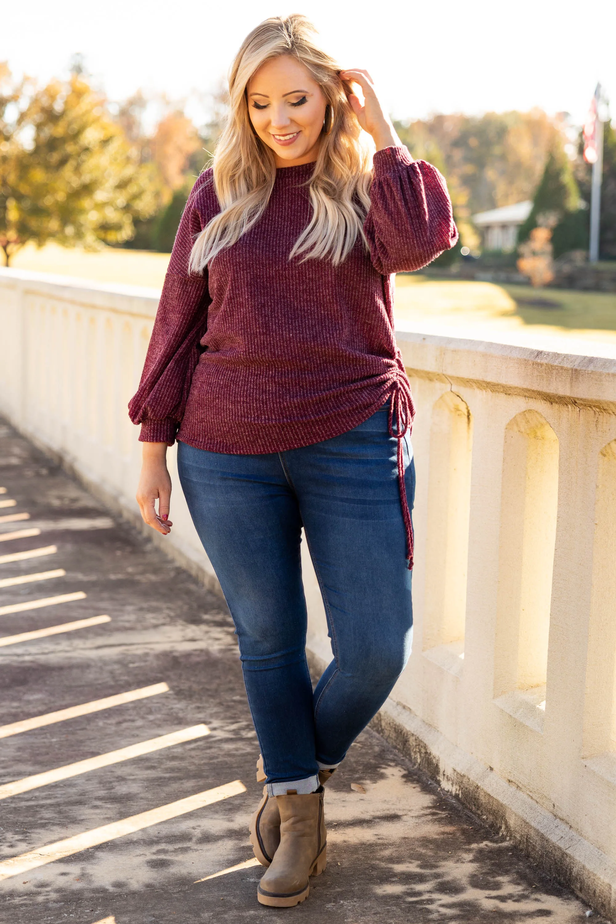 A Beautiful World Top, Burgundy