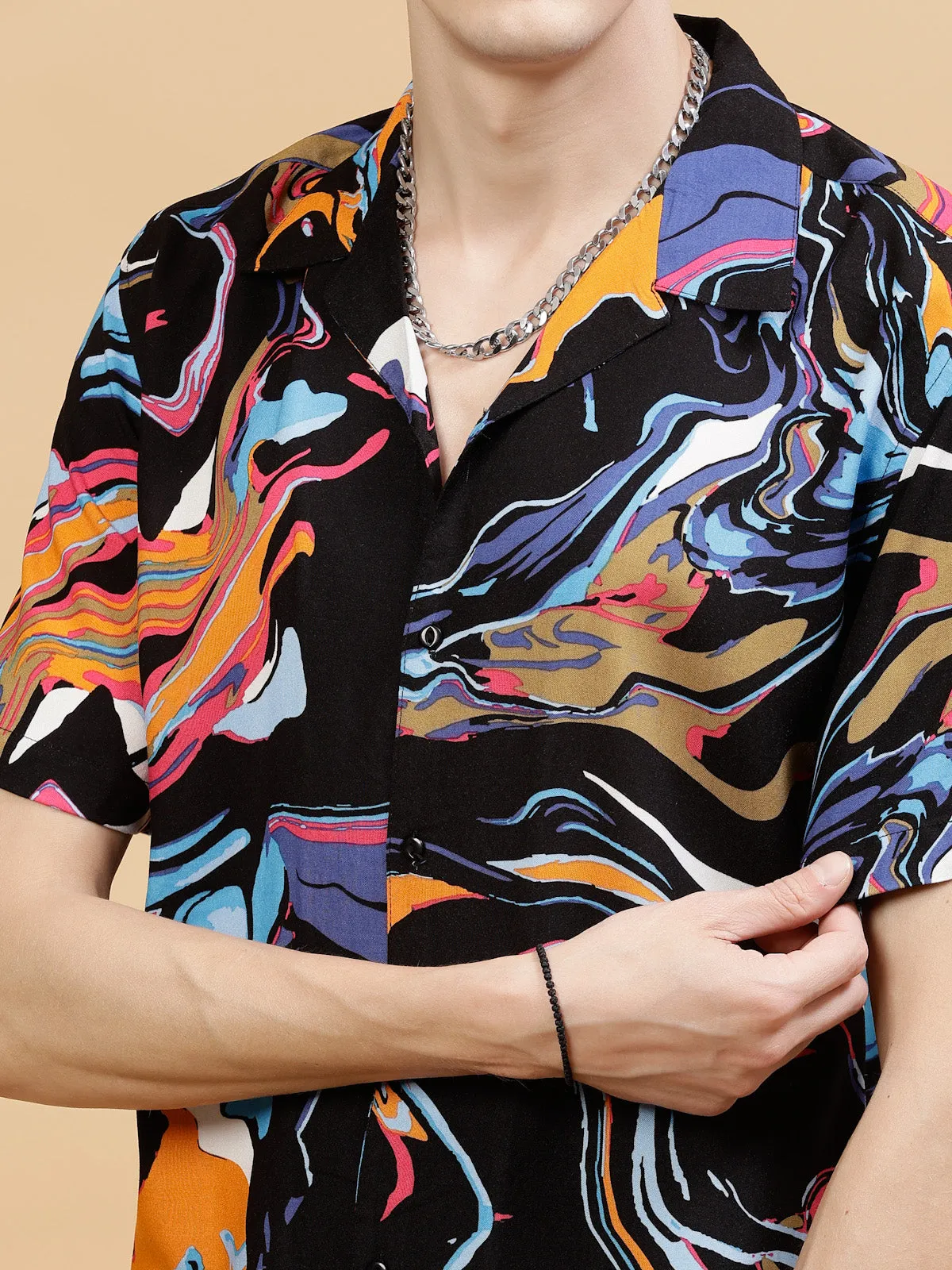 Abstract Print Slim Fit Rayon Co-ords