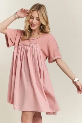 ADORA Round Neck Half Sleeve Babydoll Dress