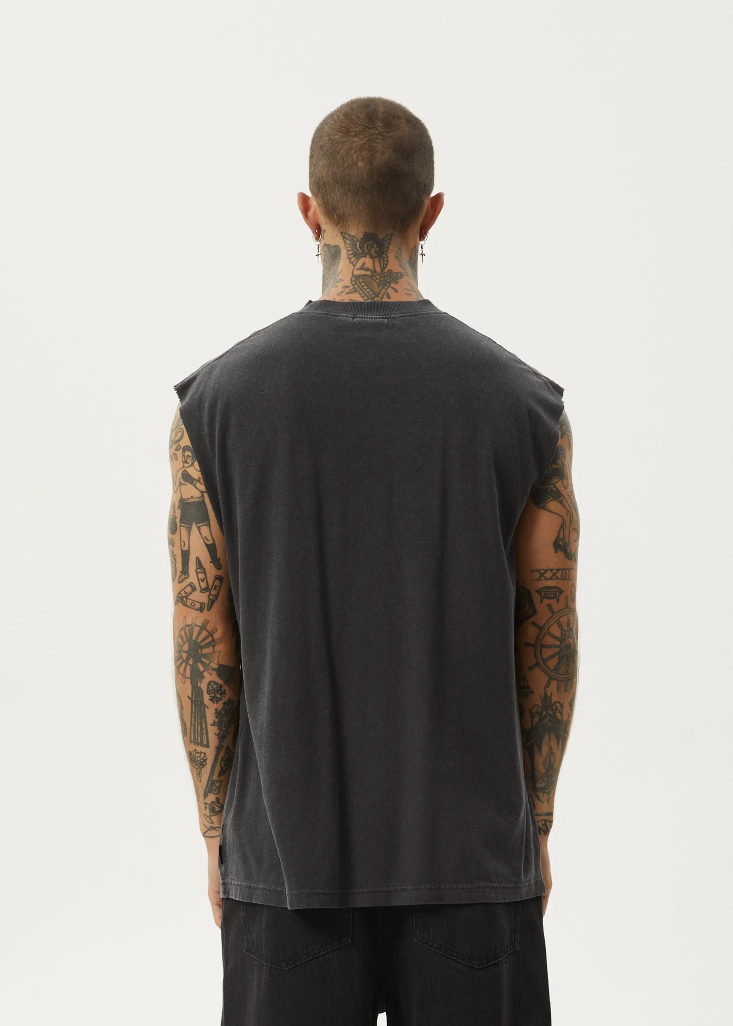 AFENDS Mens Vacation - Sleeveless Tee - Stone Black