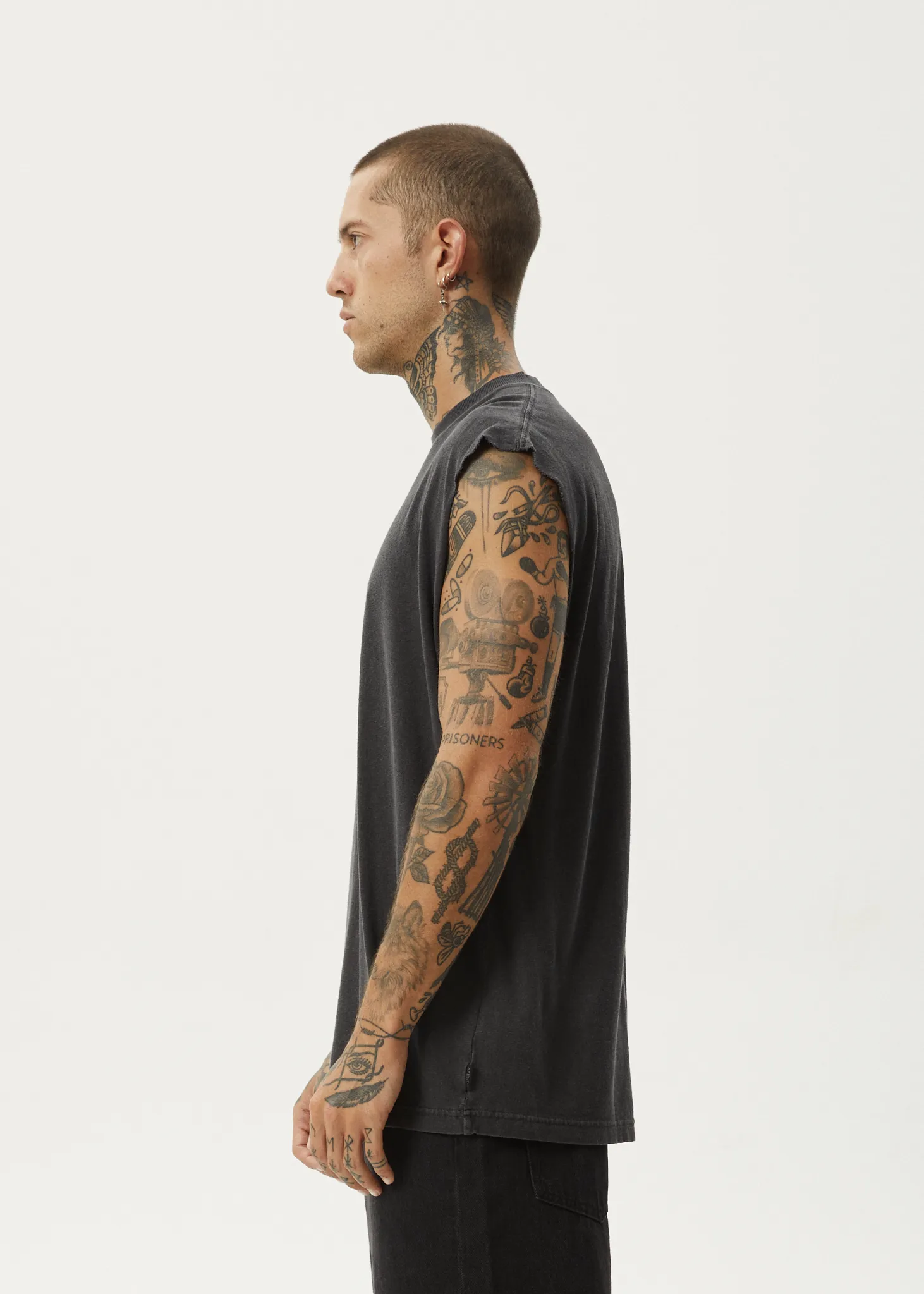 AFENDS Mens Vacation - Sleeveless Tee - Stone Black