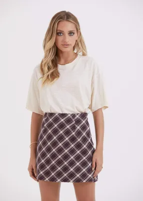 Afends Womens Mariah - Hemp Check Bias Cut Skirt - Mulberry Check