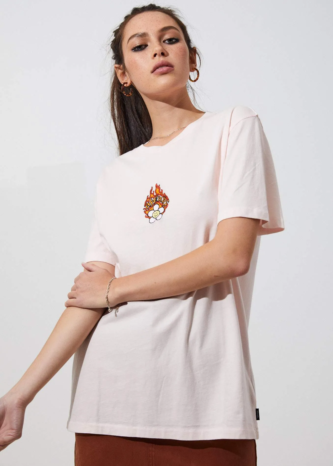 Afends Womens Torched Daisy - Boyfriend Fit Tee - Ariel Pink