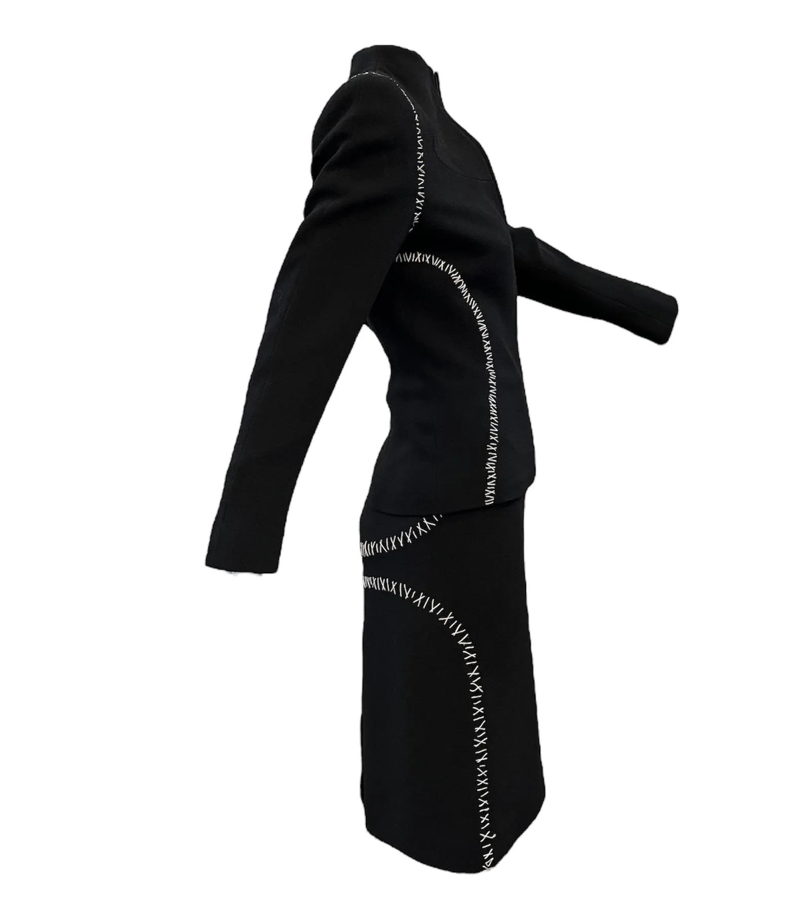 Alexander McQueen Spring/Summer 2003 Black Wool Crepe Contrast Stitch Suit