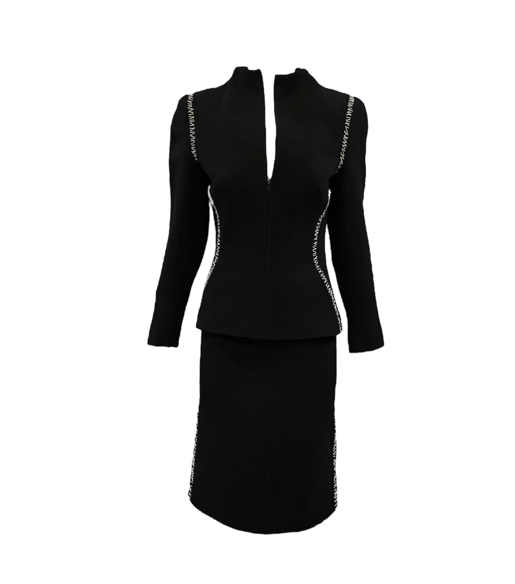 Alexander McQueen Spring/Summer 2003 Black Wool Crepe Contrast Stitch Suit