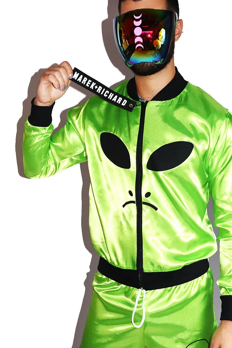 Alien Satin Bomber Jacket- Neon Green