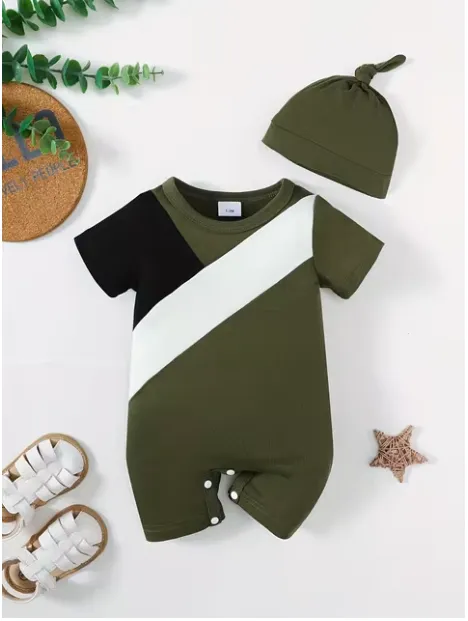 Baby Boy Romper - Baby Boy Summer Short Sleeve Spliced Romper