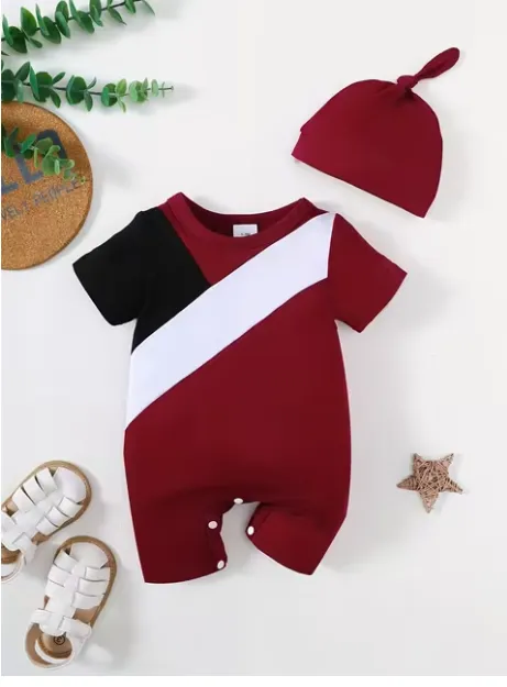 Baby Boy Romper - Baby Boy Summer Short Sleeve Spliced Romper