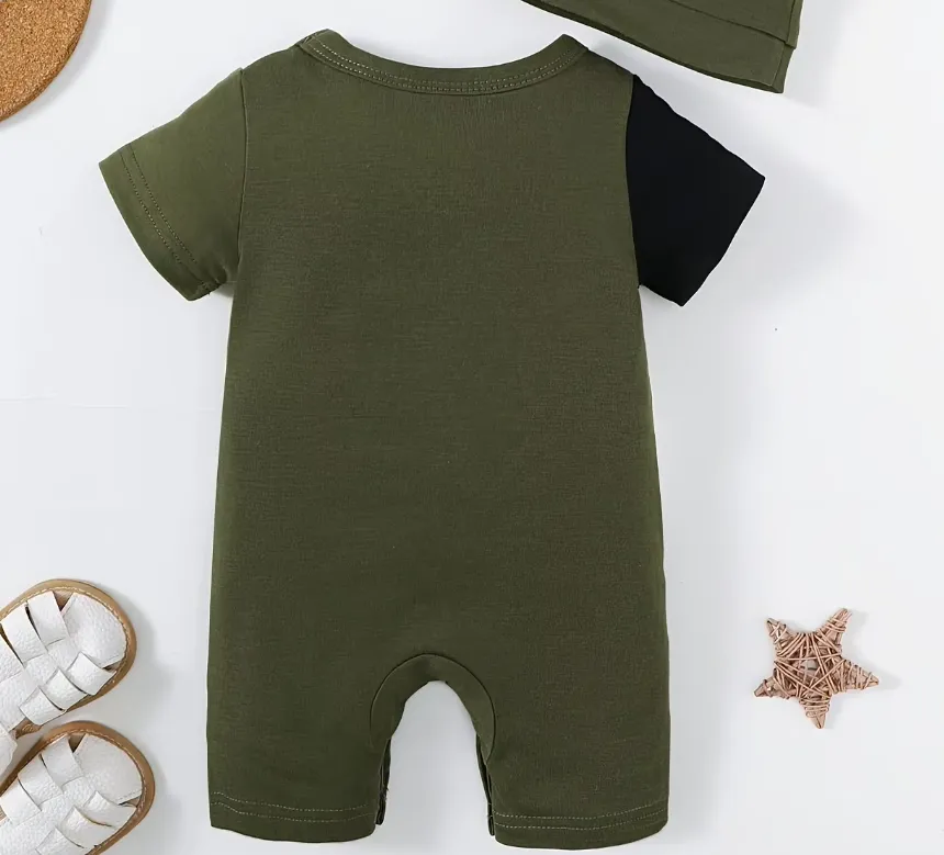 Baby Boy Romper - Baby Boy Summer Short Sleeve Spliced Romper