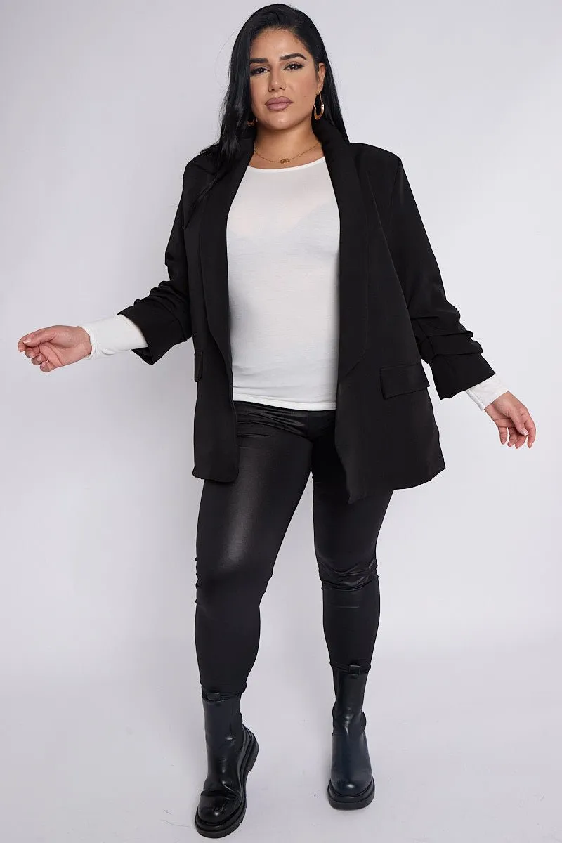 Bailey PLUS SIZE Black Ruffle Sleeve Detail Blazer With Pocket Detail