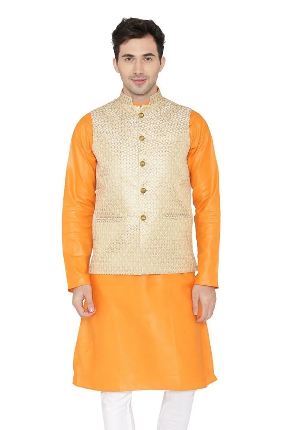 Banarasi Rayon Cotton Beige Modi Nehru Jacket