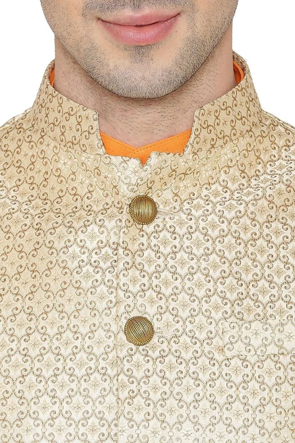 Banarasi Rayon Cotton Beige Modi Nehru Jacket