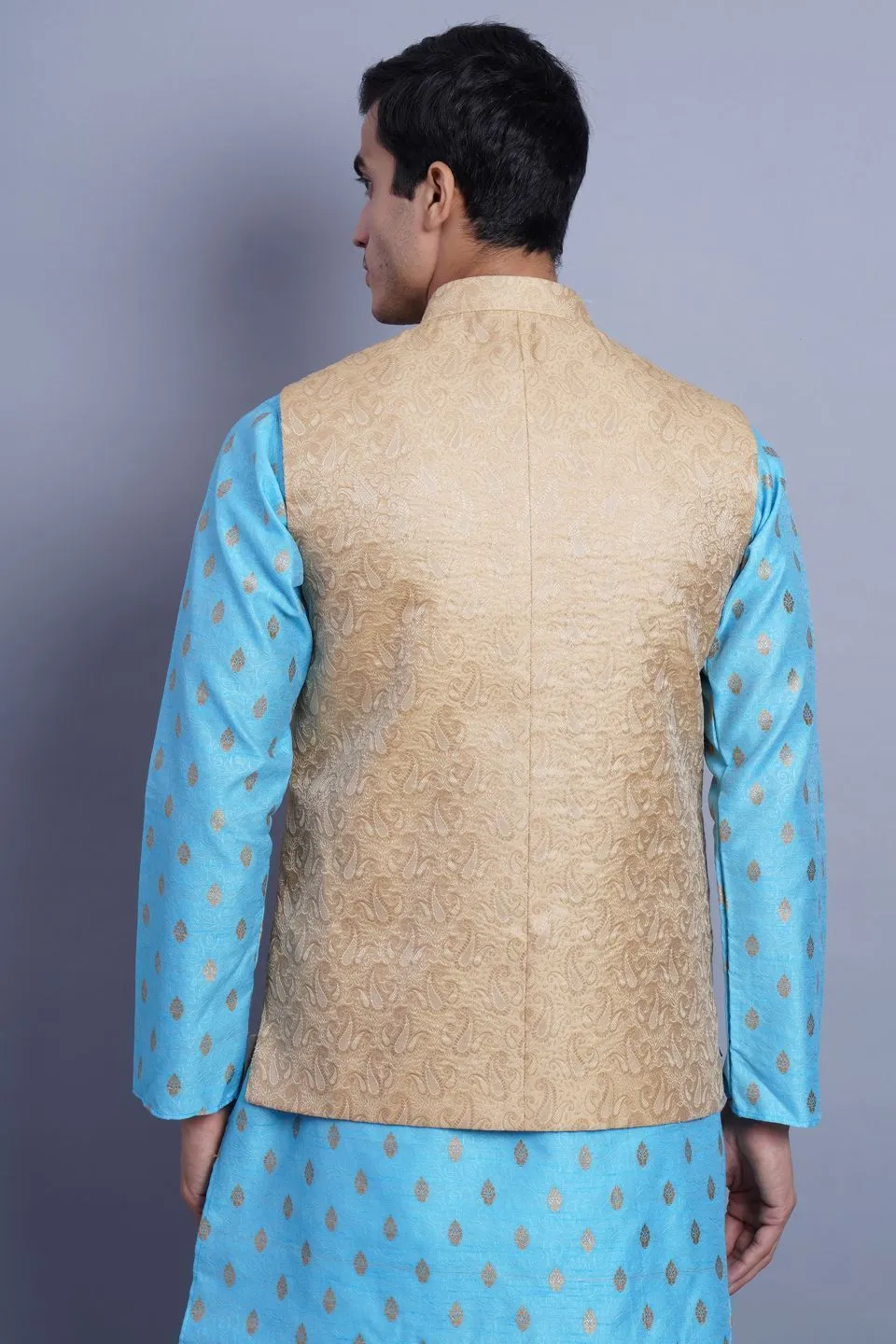 Banarasi Rayon Cotton Beige Modi Nehru Jacket