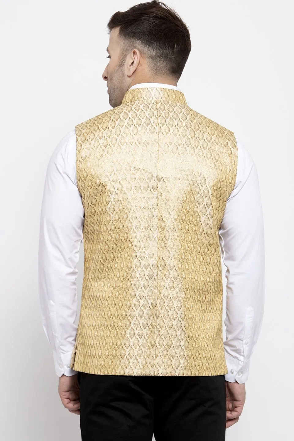 Banarasi Rayon Cotton Beige Modi Nehru Jacket