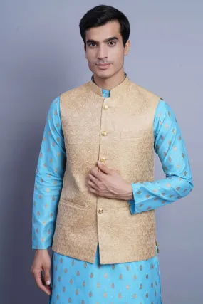 Banarasi Rayon Cotton Beige Modi Nehru Jacket