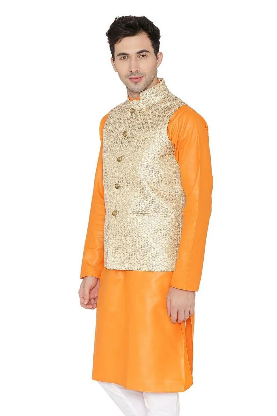 Banarasi Rayon Cotton Beige Modi Nehru Jacket