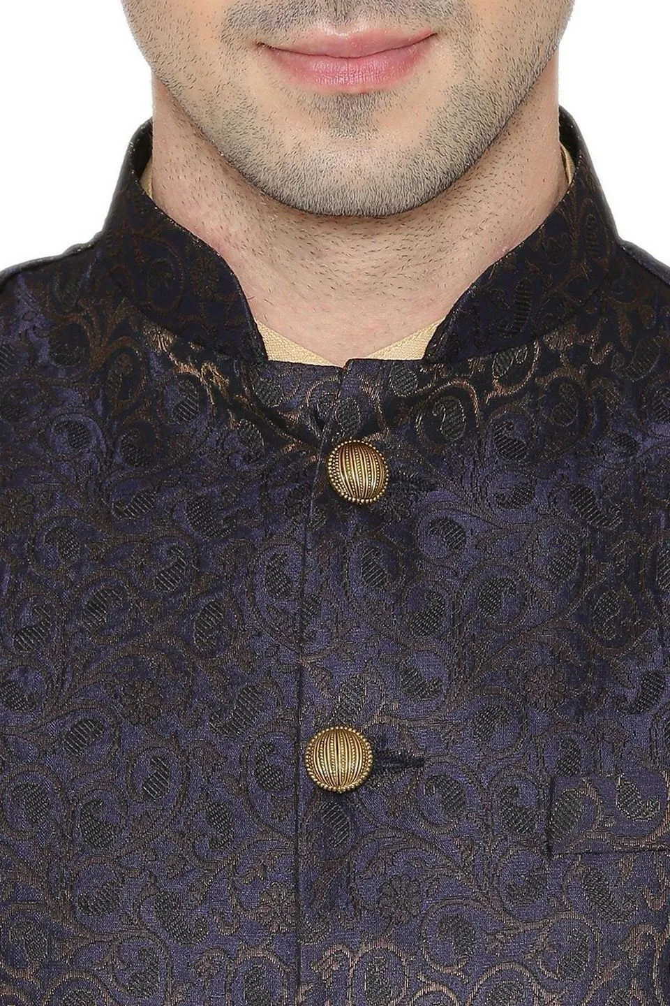 Banarasi Rayon Cotton Black Modi Nehru Jacket