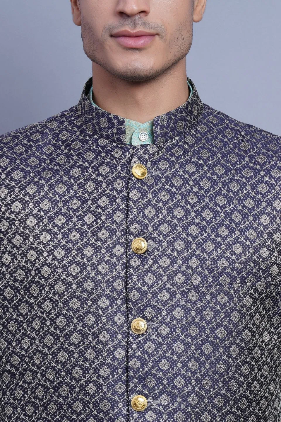 Banarasi Rayon Cotton Black Modi Nehru Jacket