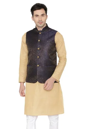 Banarasi Rayon Cotton Black Modi Nehru Jacket