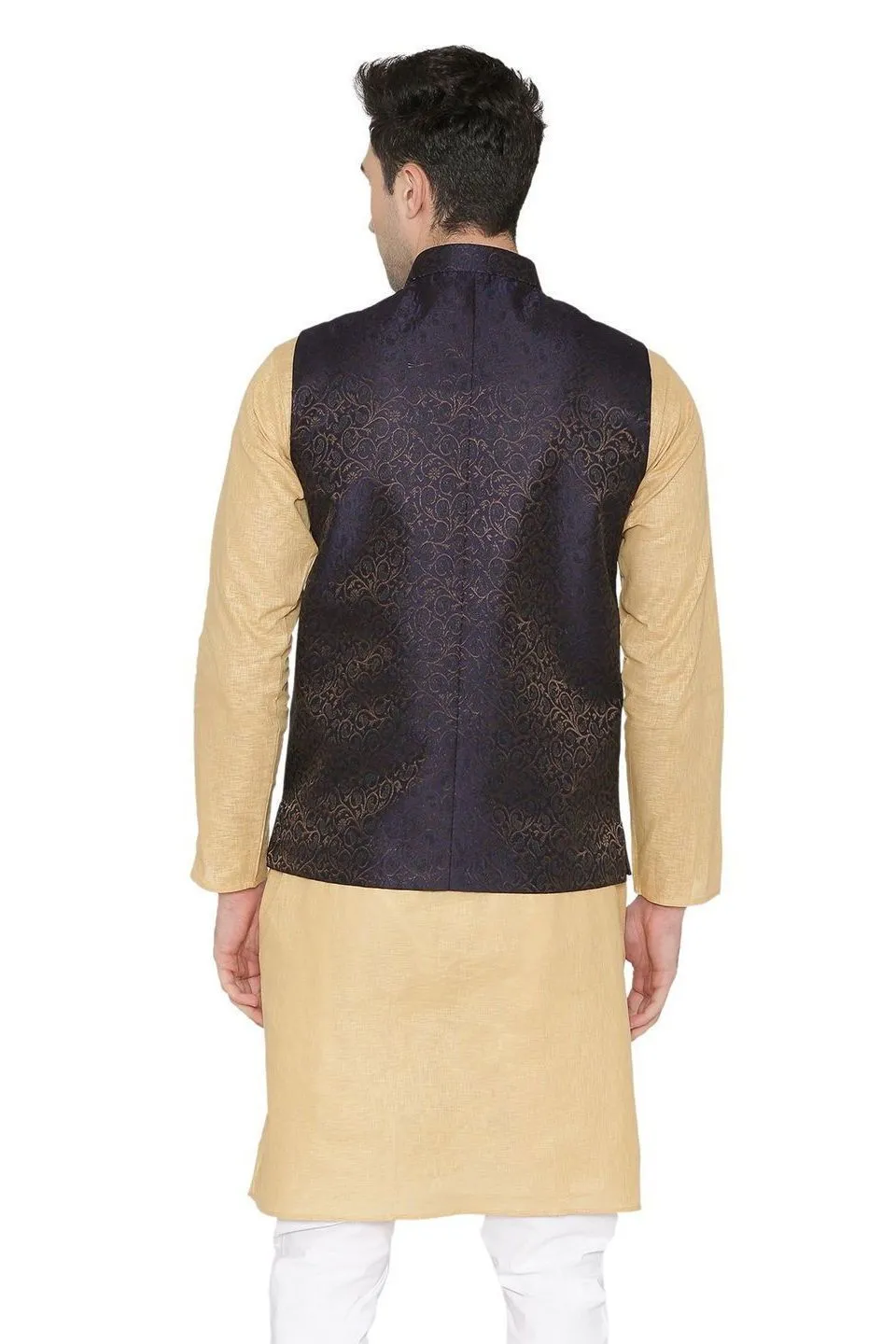 Banarasi Rayon Cotton Black Modi Nehru Jacket