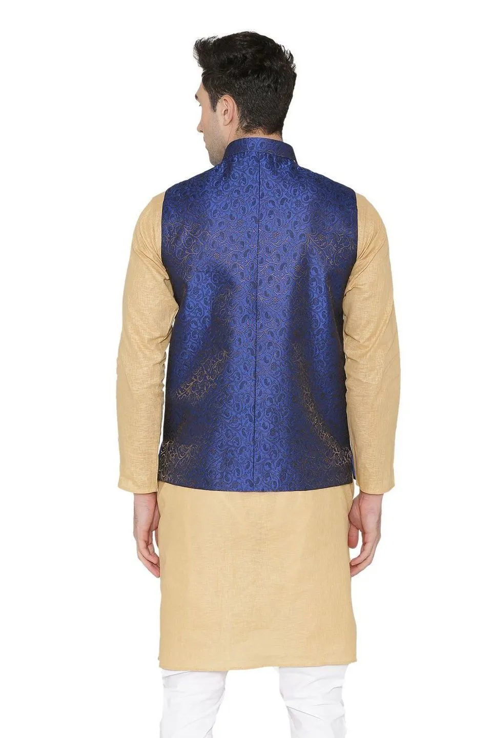 Banarasi Rayon Cotton Blue Modi Nehru Jacket