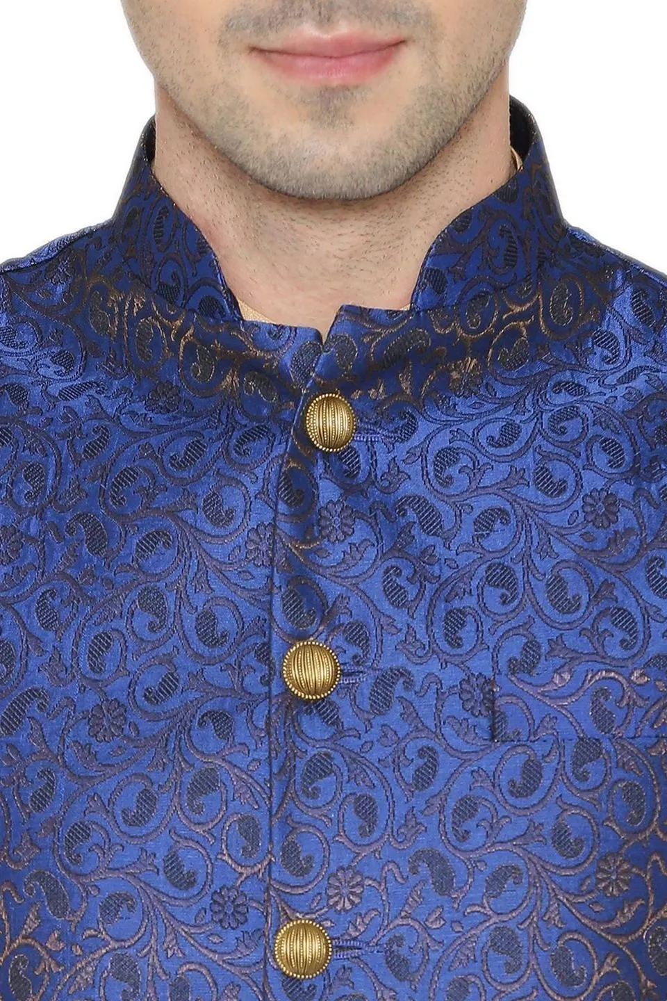 Banarasi Rayon Cotton Blue Modi Nehru Jacket