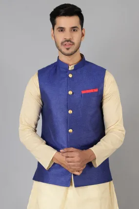 Banarasi Rayon Cotton Blue Modi Nehru Jacket