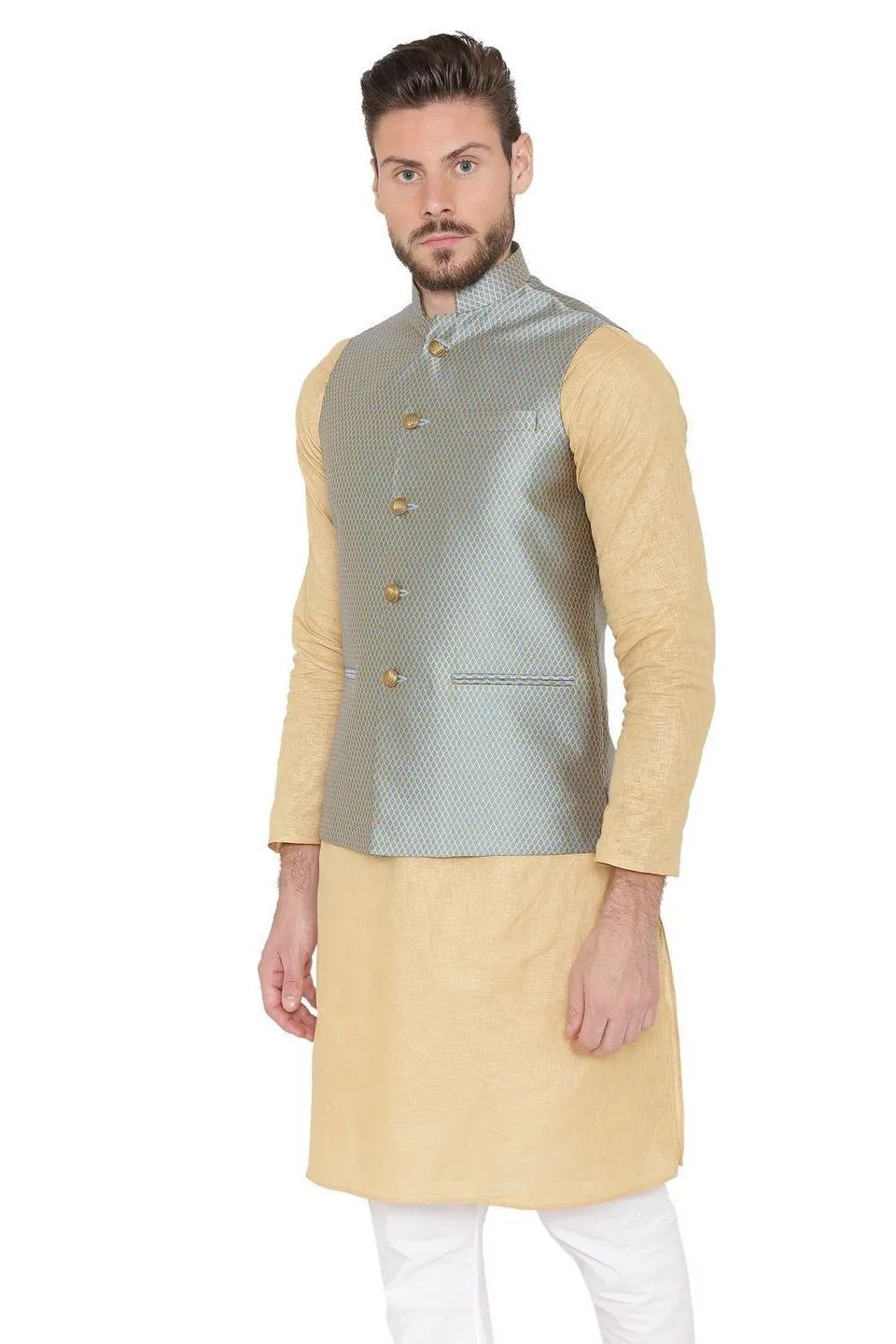 Banarasi Rayon Cotton Blue Modi Nehru Jacket