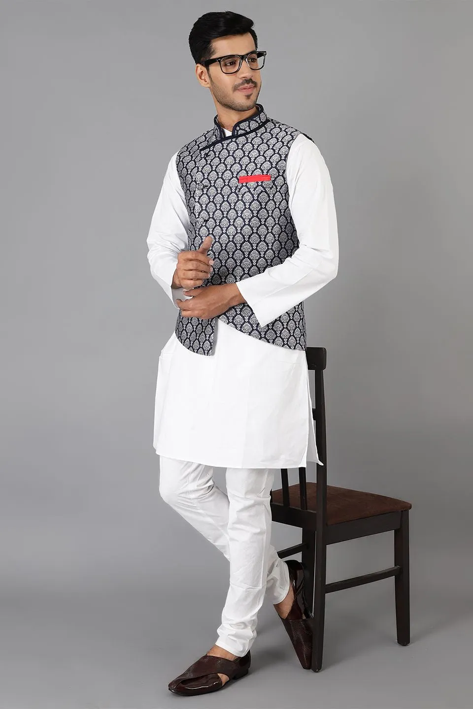 Banarasi Rayon Cotton Blue Modi Nehru Jacket