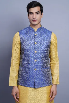 Banarasi Rayon Cotton Blue Modi Nehru Jacket