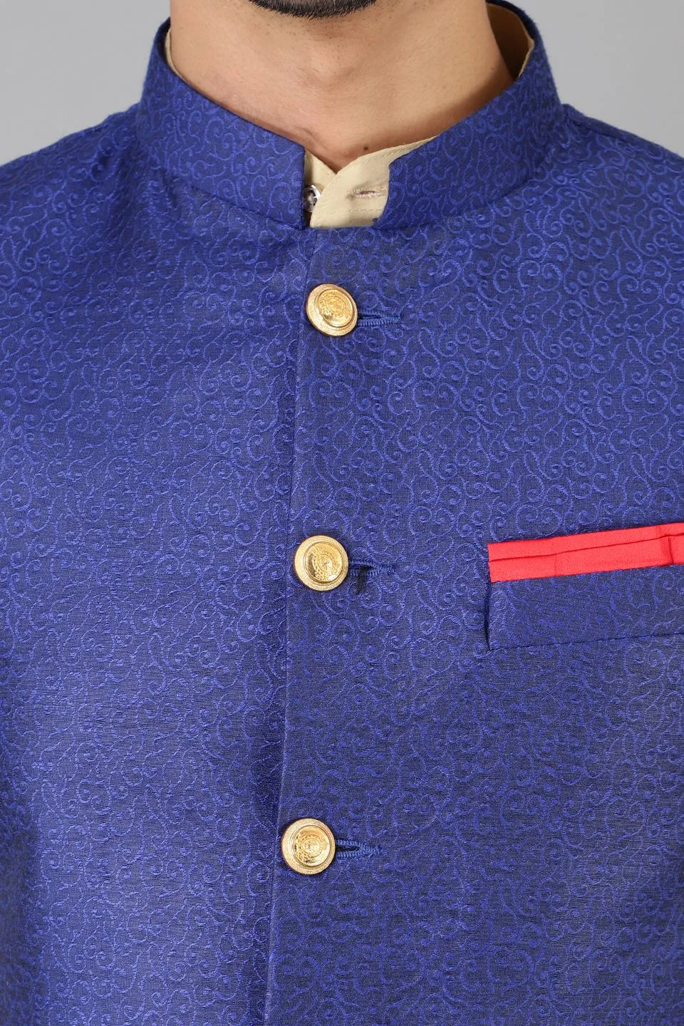 Banarasi Rayon Cotton Blue Modi Nehru Jacket