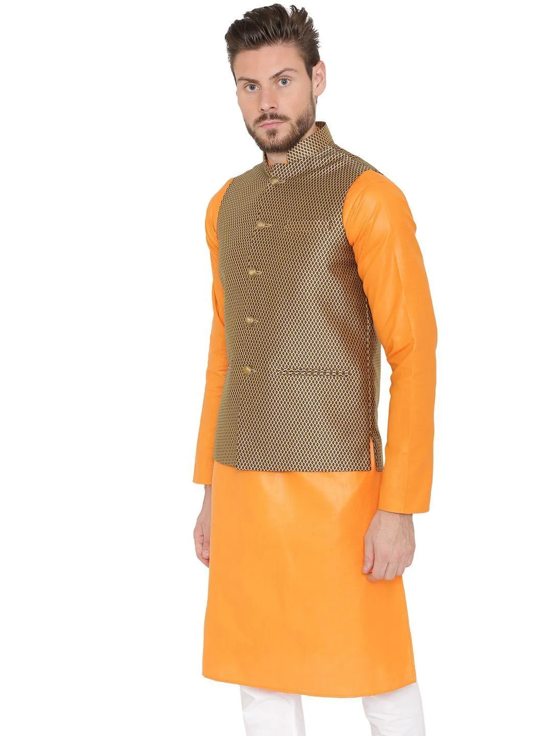 Banarasi Rayon Cotton Brown Modi Nehru Jacket