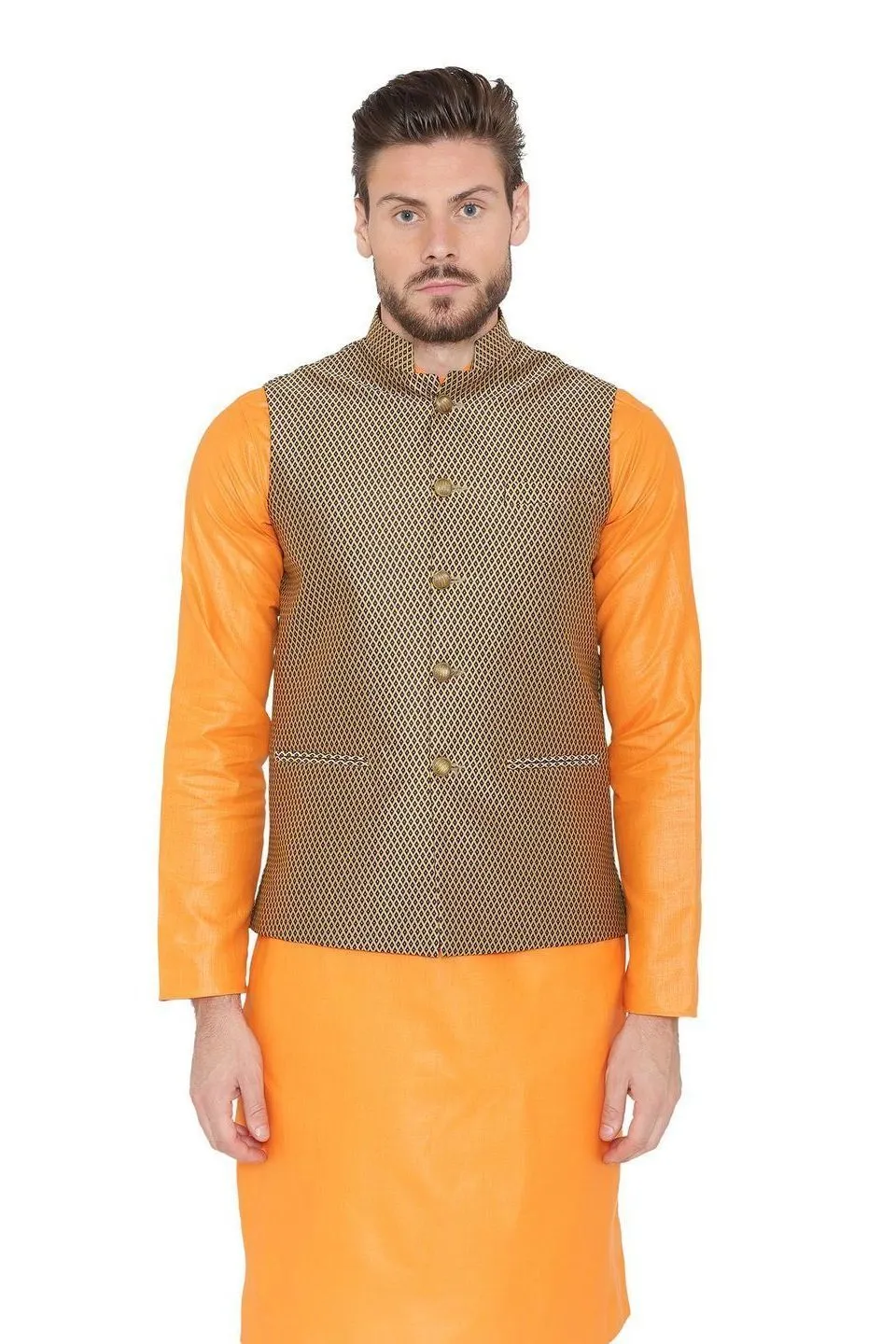 Banarasi Rayon Cotton Brown Modi Nehru Jacket