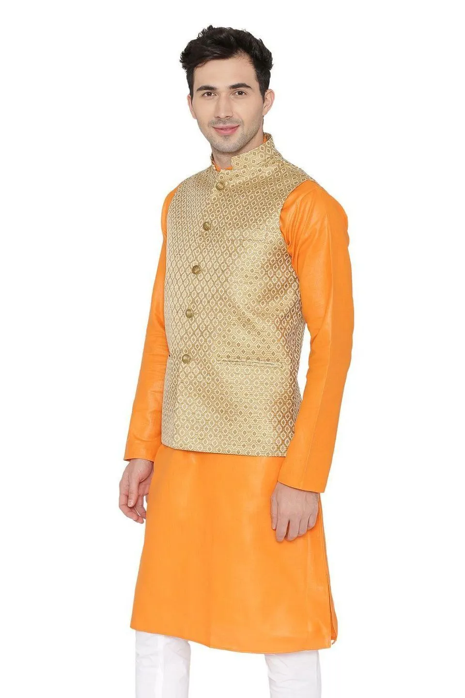 Banarasi Rayon Cotton Gold Modi Nehru Jacket