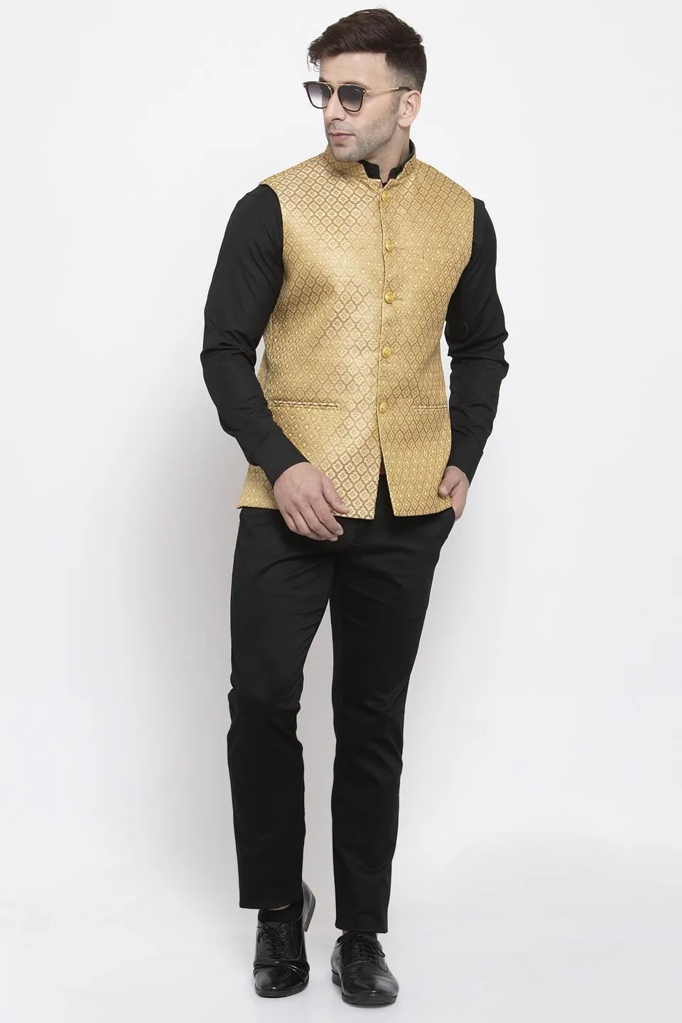 Banarasi Rayon Cotton Gold Modi Nehru Jacket