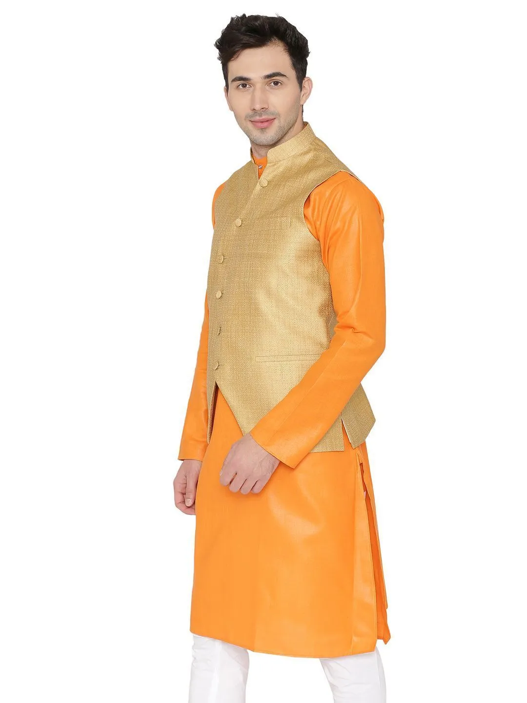 Banarasi Rayon Cotton Gold Modi Nehru Jacket