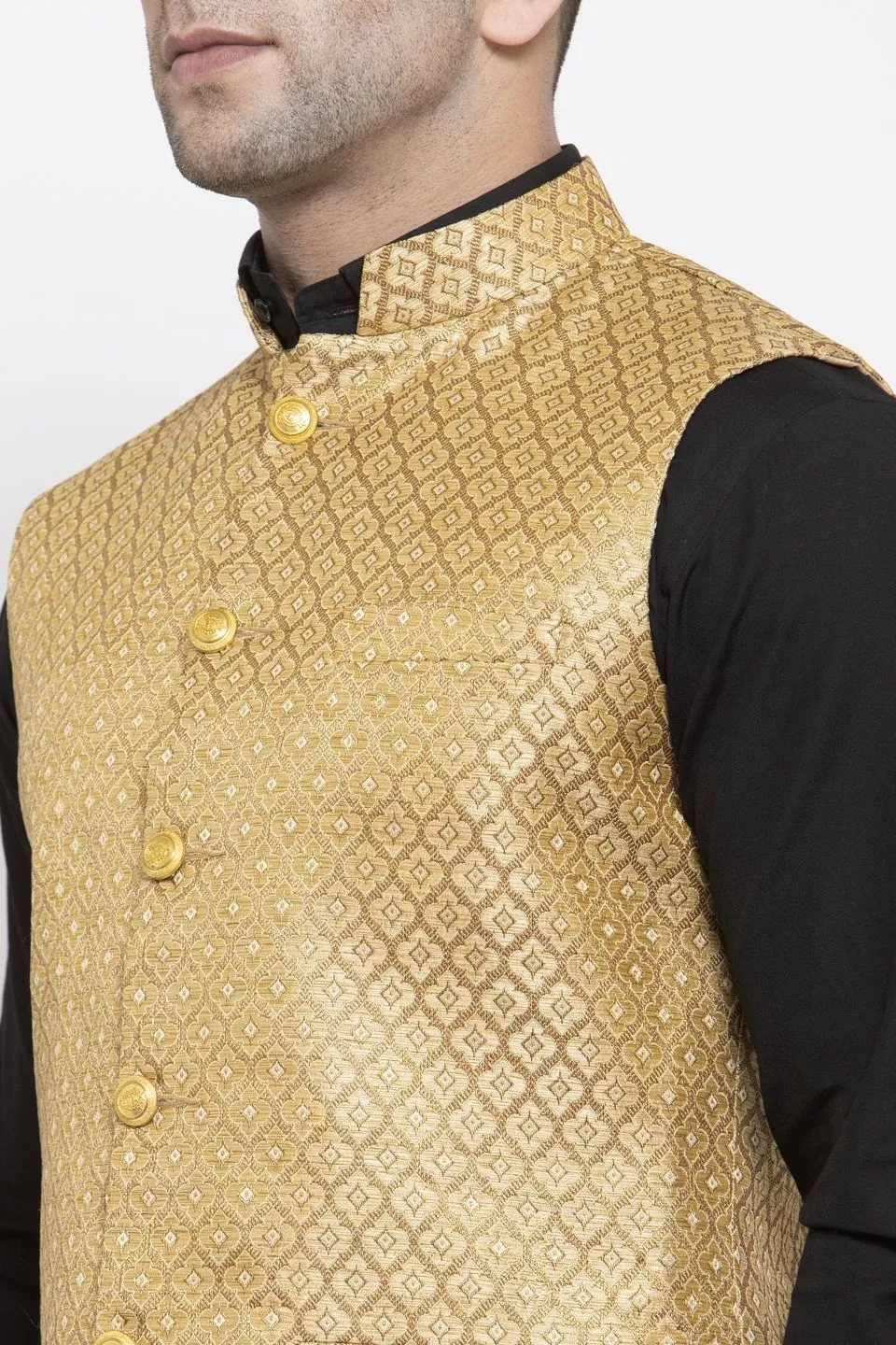 Banarasi Rayon Cotton Gold Modi Nehru Jacket