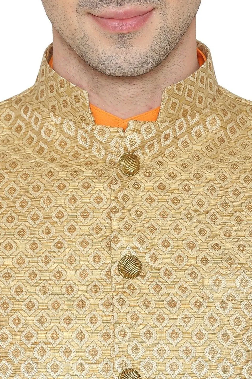 Banarasi Rayon Cotton Gold Modi Nehru Jacket