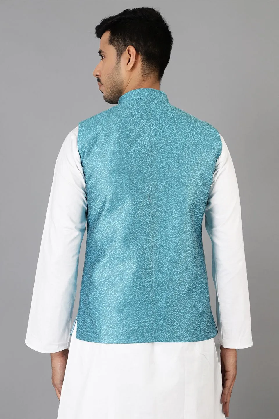 Banarasi Rayon Cotton Green Modi Nehru Jacket