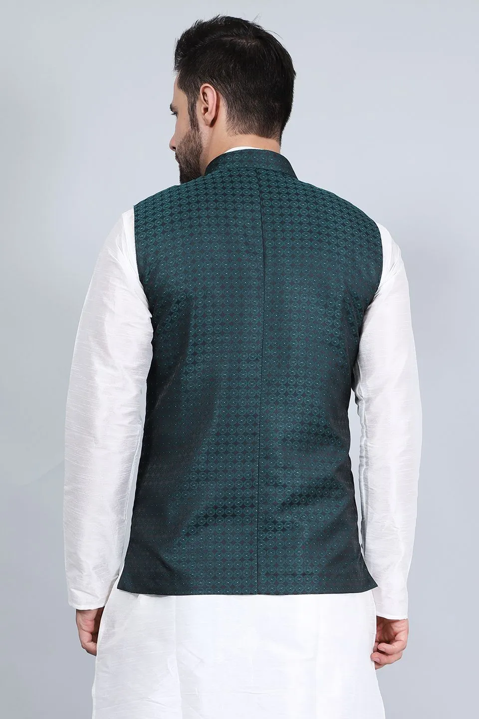 Banarasi Rayon Cotton Green Modi Nehru Jacket