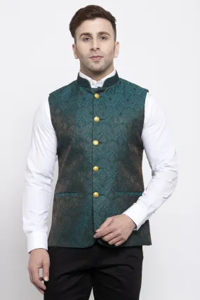 Banarasi Rayon Cotton Green Modi Nehru Jacket