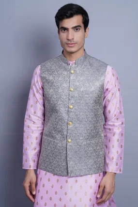 Banarasi Rayon Cotton Grey Modi Nehru Jacket