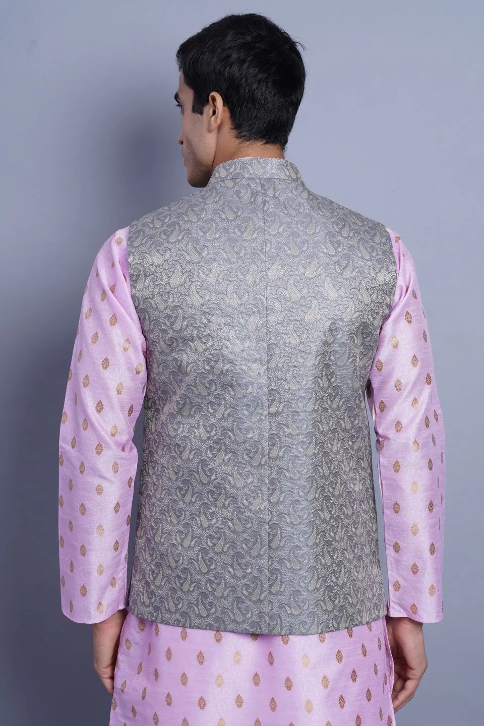 Banarasi Rayon Cotton Grey Modi Nehru Jacket