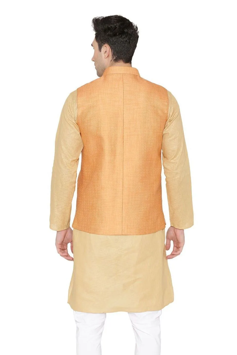 Banarasi Rayon Cotton Orange Modi Nehru Jacket