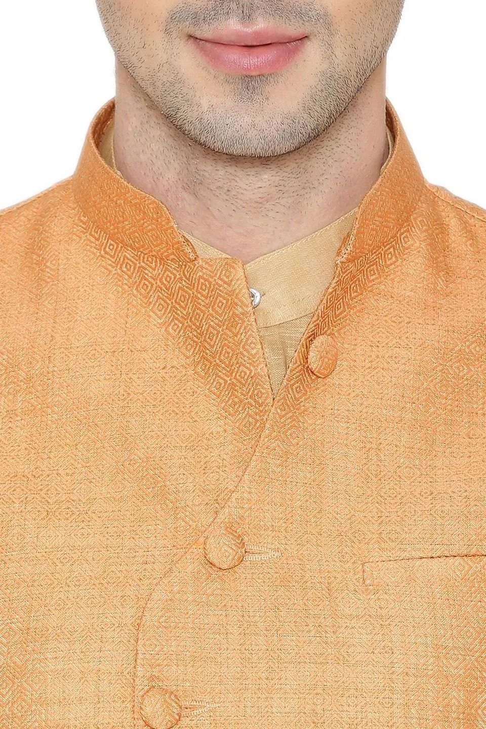 Banarasi Rayon Cotton Orange Modi Nehru Jacket