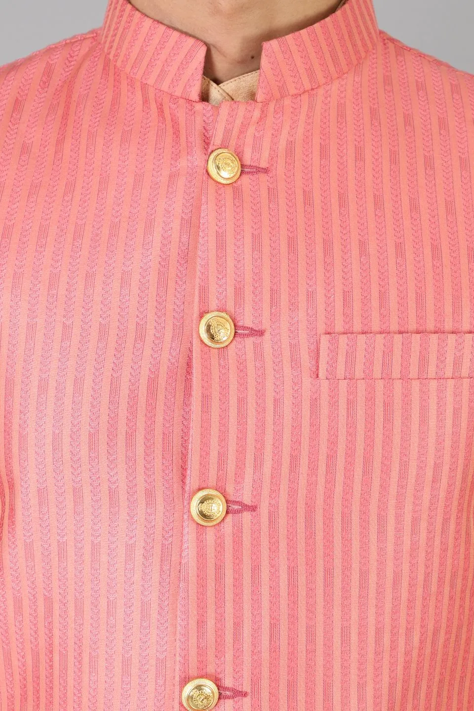 Banarasi Rayon Cotton Pink Modi Nehru Jacket