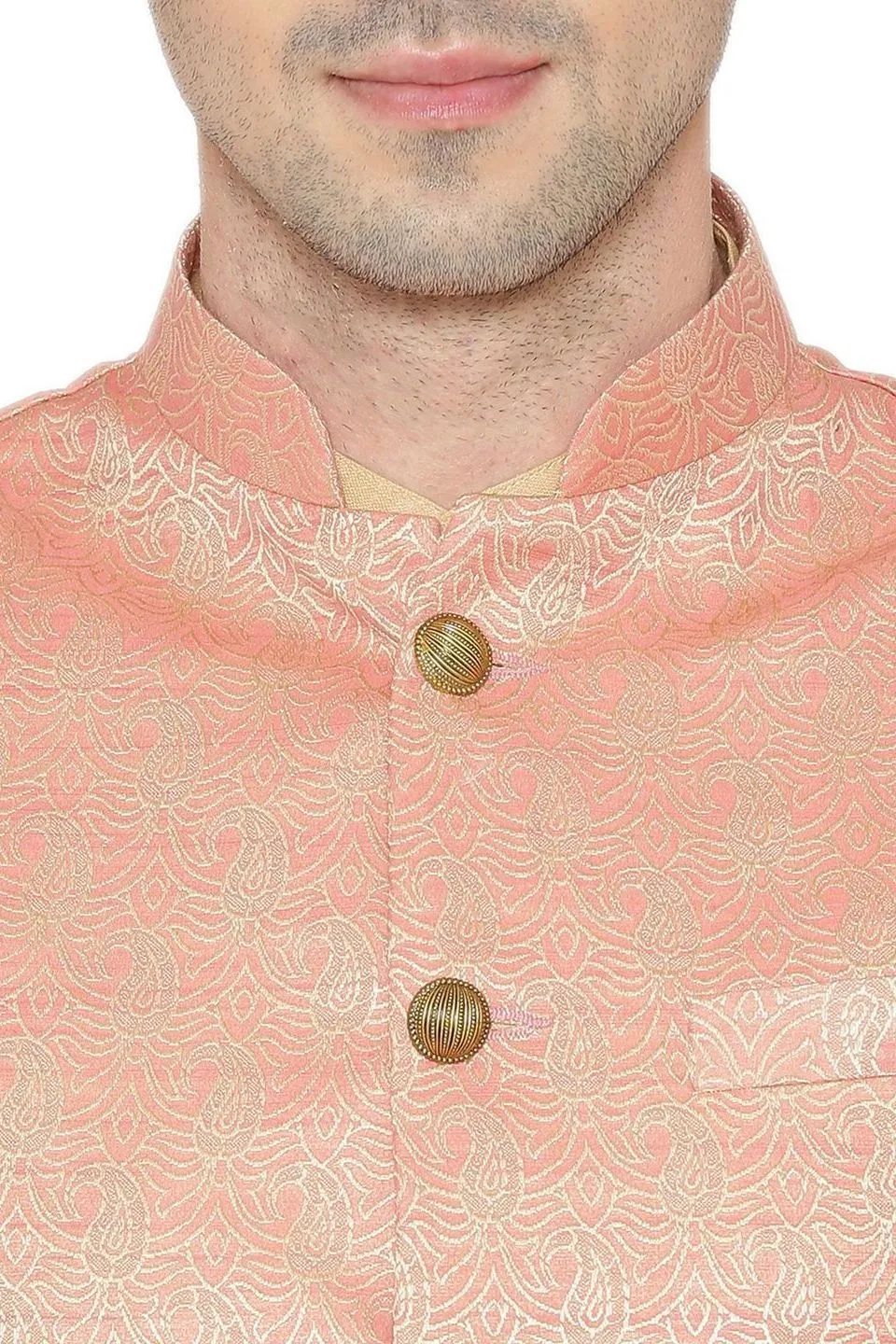 Banarasi Rayon Cotton Pink Modi Nehru Jacket