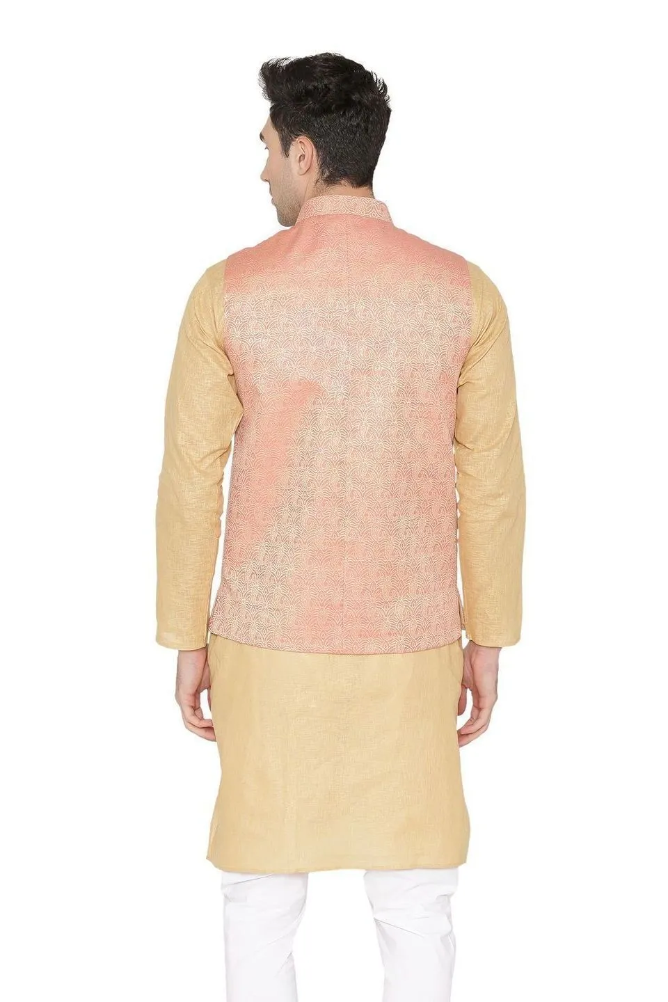 Banarasi Rayon Cotton Pink Modi Nehru Jacket