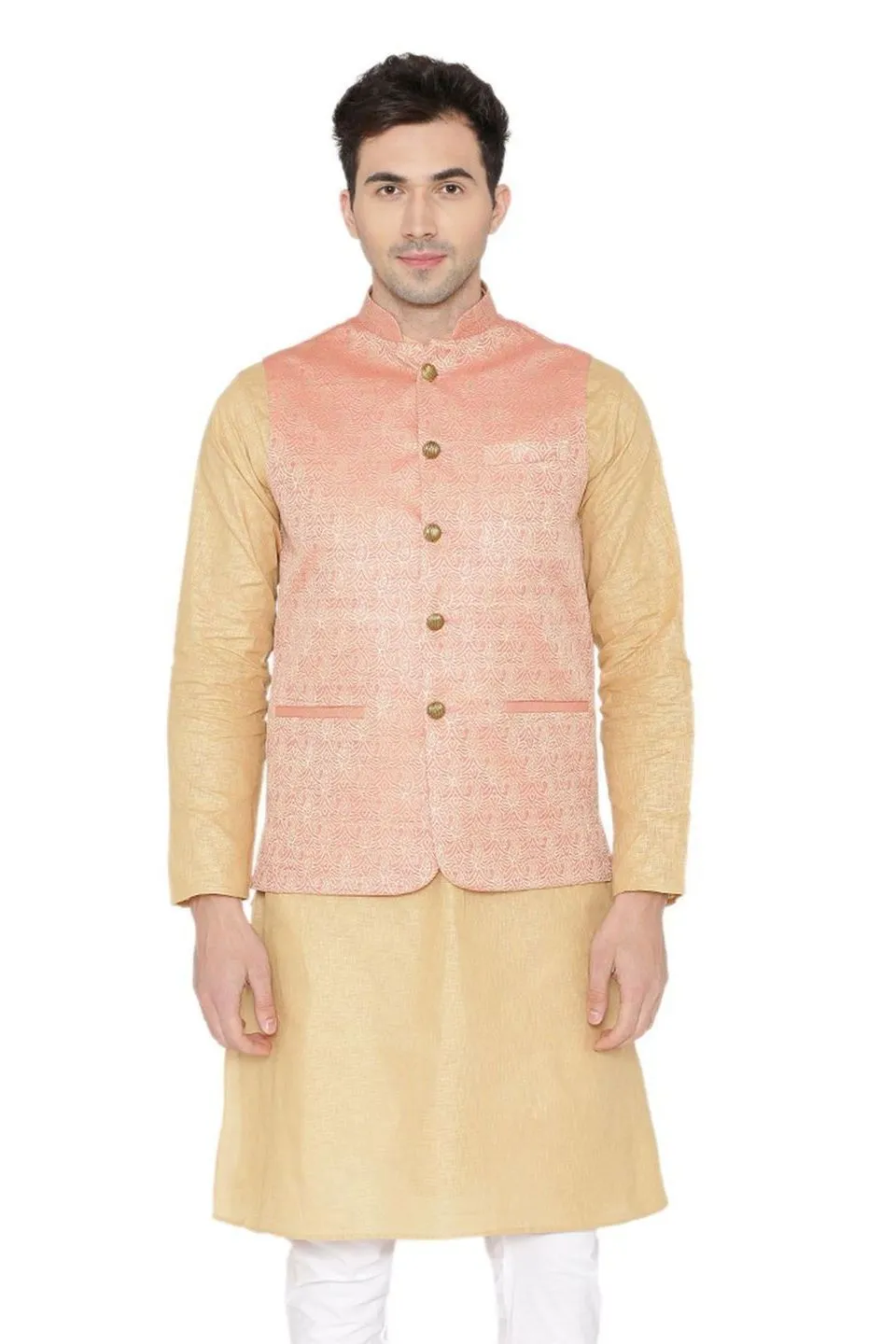 Banarasi Rayon Cotton Pink Modi Nehru Jacket